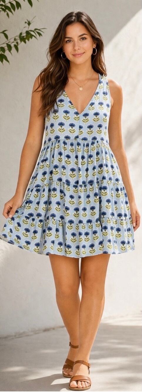 Sincerely Jules Blue Floral Tiered Tank Mini Dress XL NWT